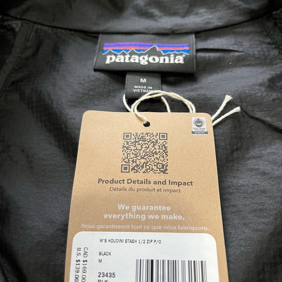 New Patagonia Houdini Stash 1/2 Zip Pullover Jacket Black Windbreaker Womens - Picture 6 of 10